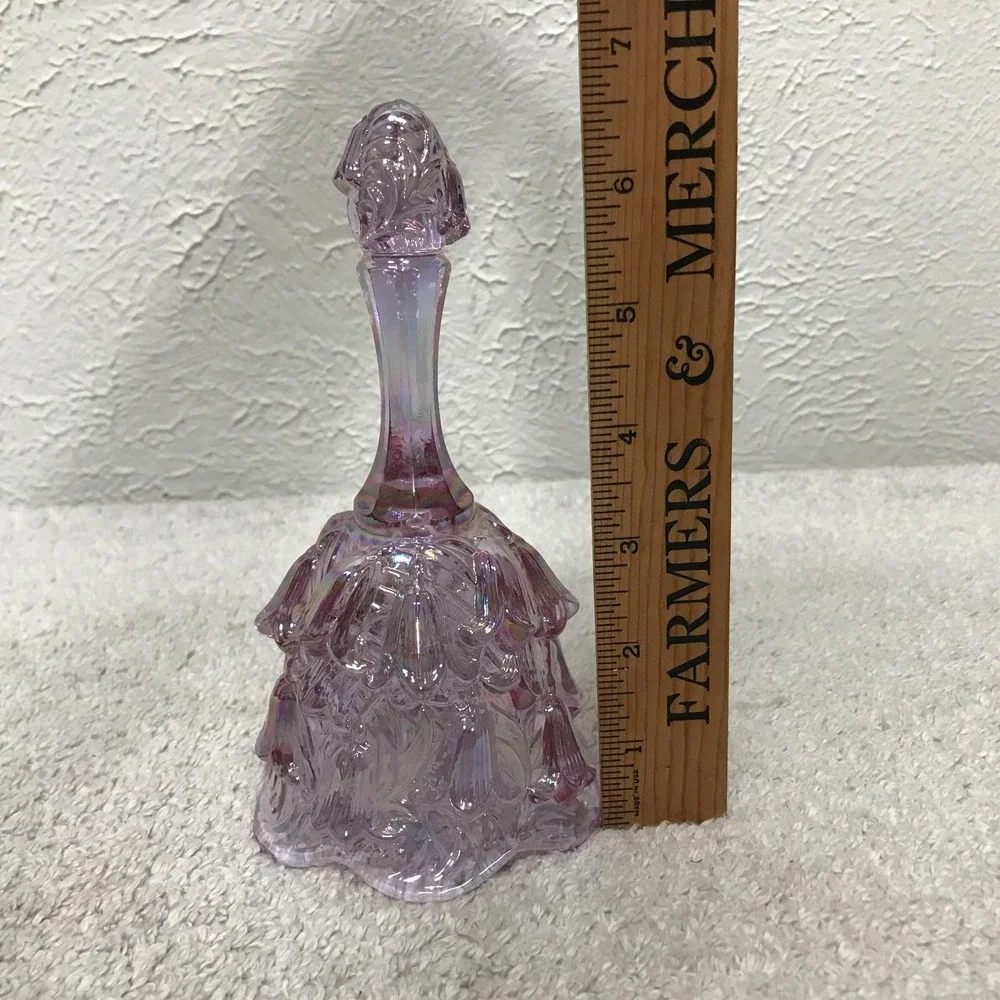 Vintage Fenton Lily of the Valley‎ Carnival Glass Bell Iridescent Lavender 6.5